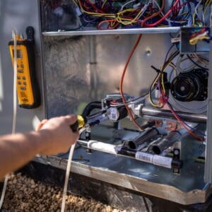 Heat pump being worked on